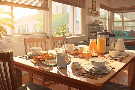 Cartoon illustration of healthy breakfast. High quality photoの素材
