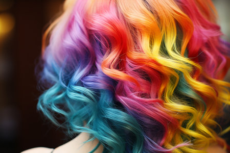 Young beautiful woman with bright hair in beauty salon. High quality photoの素材
