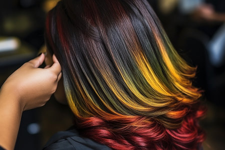 Young beautiful woman with bright hair in beauty salon. High quality photoの素材