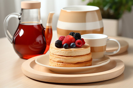 photo of an ideal morning breakfast without people,. High quality photoの素材