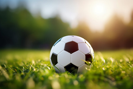 Soccer ball on green grass, sport and healthy lifestyle. High quality photoの素材