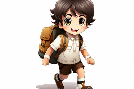 3D rendering of a cartoon schoolboy boy on isolated white background. High quality photoの素材
