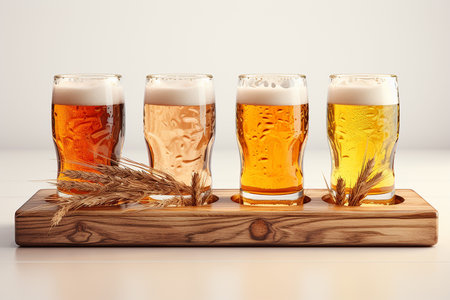 Lots of glasses of different beer on a white background. High quality photoの素材