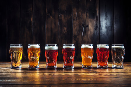 Draft beer in glasses. High quality photoの素材