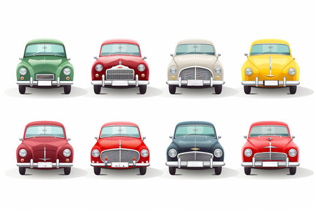 Bright Color Cartoon Car Retro on White Background. High quality photoの素材