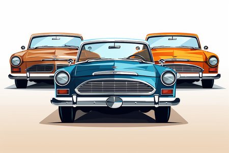 Bright Color Cartoon Car Retro on White Background. High quality photoの素材