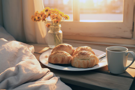 romantic delicious breakfast, love concept, valentine's day, women's day. High quality photoの素材