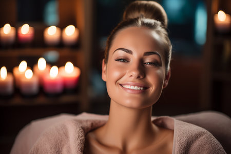 Woman relaxing in spa salon and doing facial treatments. High quality photoの素材