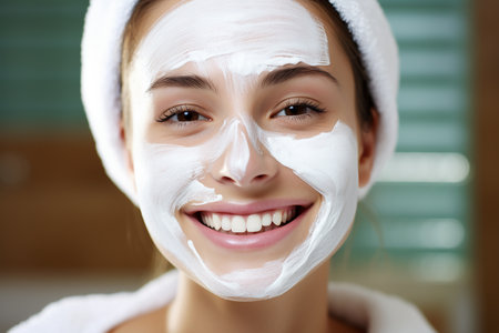 Young woman with mask on face, cosmetology and skin care. High quality photoの素材