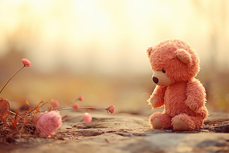 Teddy bear in nature, postcard with space for text. High quality photoの素材