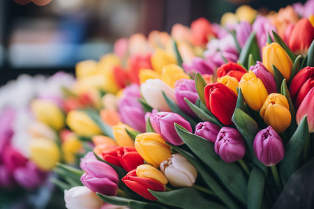 Background of many colorful tulips. High quality photoの素材