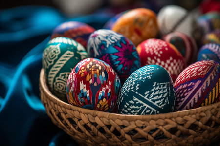 Easter Colored Eggs in a Basket. High quality photoの素材