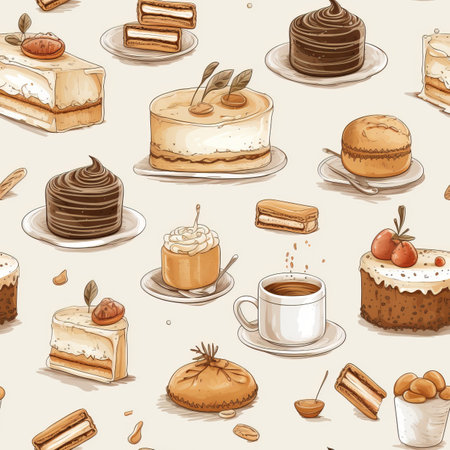 Delicious cake pattern on light background for baking concept and confectionery designの素材