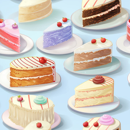 Delicious cake pattern on soft light background for celebrations and dessert loversの素材