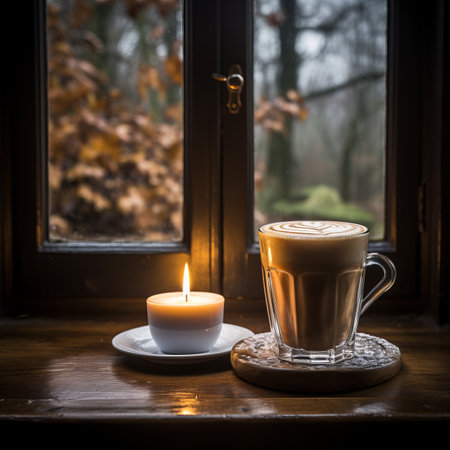 Inviting ambiance. sip on a freshly brewed cup of coffee at a cozy cafeの素材