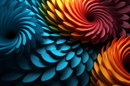 Psychedelic patterns and optical illusions in vibrant colors on black background.の素材