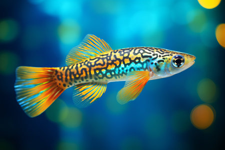 Beautiful aquarium fish on bright background close-upの素材