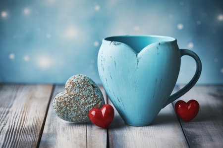 Cheerful hands with blue coffee cup fighting blue Monday, promoting positive vibes.の素材