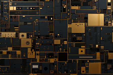 Abstract chaos. intricate gold and black code pattern for digital design or programming concepts