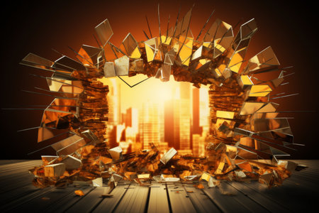 Dark cracked mirror background, 3d abstract design for modern and creative projects.の素材