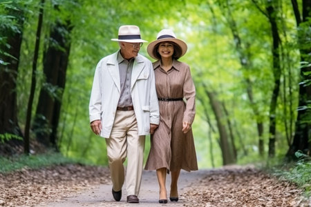 Smiling man and woman engaging in outdoor sports, tourism and travelの素材