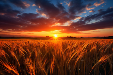 wheat field,beautiful sunset background,harvest conceptの素材