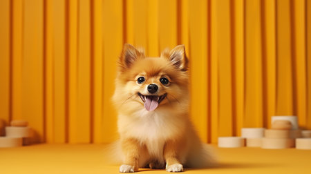 little puppy looking playful on vibrant background, perfect for text overlay and animal loversの素材