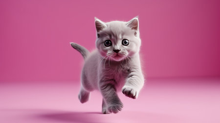 Cute fluffy kitten playing on a vibrant and colorful backgroundの素材