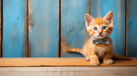 Cute fluffy kitten playing on a vibrant and colorful backgroundの素材