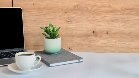 design of workplace in home office with modern equipment and objects
