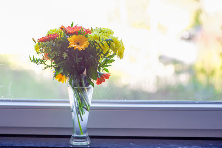 Colorful flower bouquet from the garden in vaseの写真素材