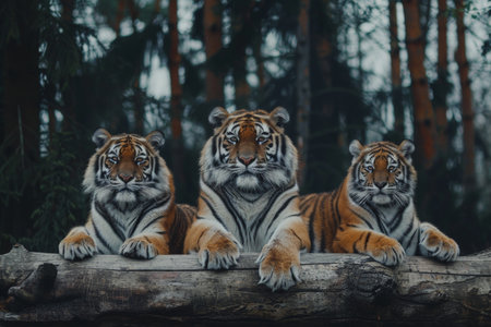 Big tiger with small tiger cubs, tiger family in nature.の素材