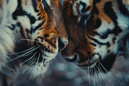 Close up of a tiger, lion, and jaguar against a light background showing their unique featuresの素材