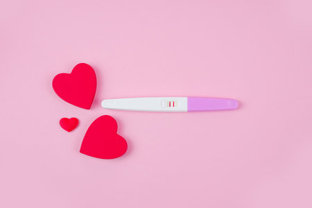 Positive pregnancy test on pink background, family planning. The theme of IVF, health and conscious approach to motherhood. High quality photoの写真素材