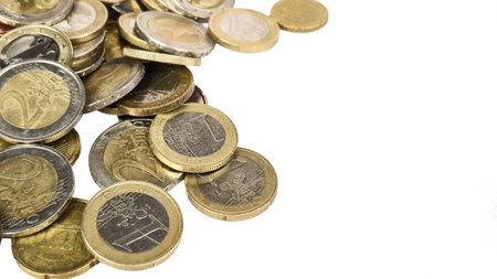 euro cents close-up on a white background, isolate. Business Finance Concept. High quality photoの写真素材