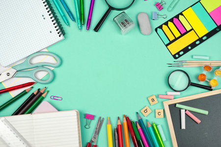 A vibrant array of stationery items perfect for engaging creative projects and effective learning activitiesの写真素材