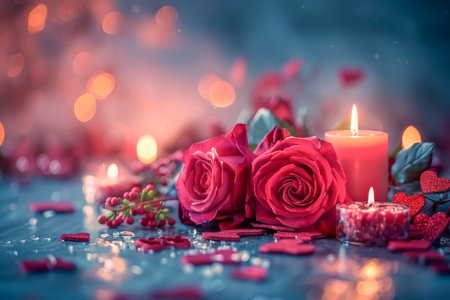 Romantic composition with candles and hearts for Valentines Dayの素材
