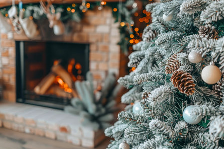 Festive christmas tree adorned with toys and giftsの写真素材