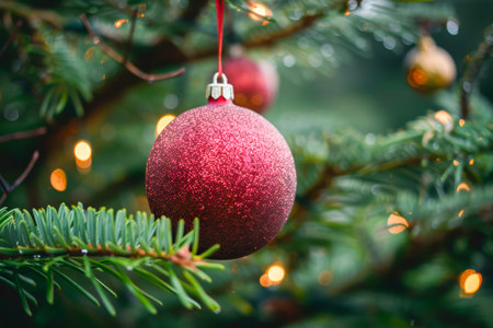 Festive christmas background in rich red, green, and gold tones capturing the holiday spiritの写真素材