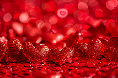 Red sparkling heart on blurred background with space for text. High quality photoの素材