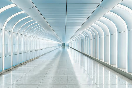 Blurred office interior with glass walls and a bright airy atmosphere. High quality photoの素材