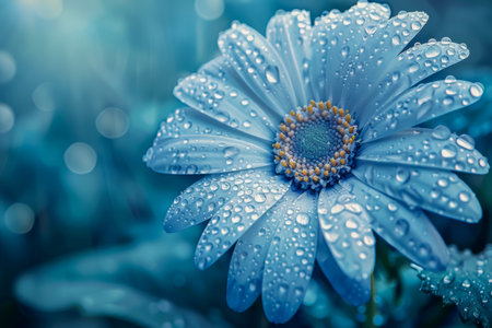 Blue daisy with raindrops. Blue osteospermum in the rain. Blue flowers in the rain. Blue flowers with rain drops. High quality photoの素材
