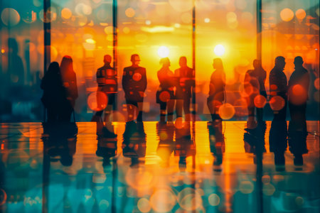 Blurred office interior with glass walls and a bright airy atmosphere. High quality photoの素材