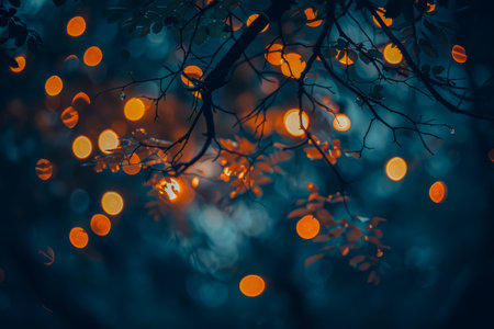 dark background with bokeh and lanterns, festive background. High quality photoの素材