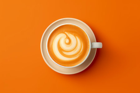 cup of coffee on bright orange background, design elementの素材