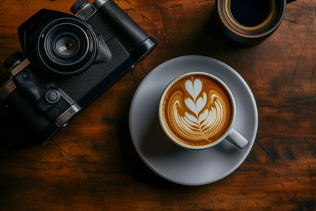 Top view of a latte coffee cup with foam and the year 2026 elegantly written on itの素材