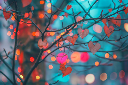 Mini Background With Red Hearts And Lights ,Bokeh Background Designの素材