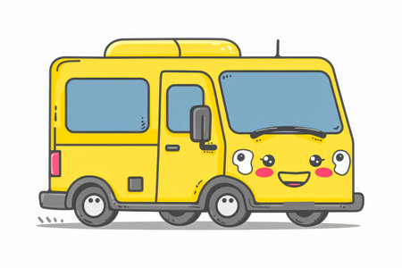 Bright multicolored retro bus, illustration. High quality photoの素材