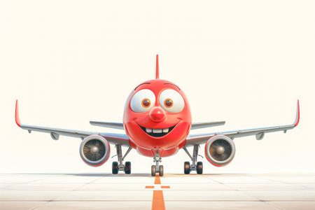 Cartoon bright plane close-up on white background. High quality photoの素材