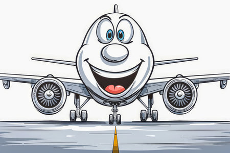 Cartoon bright plane close-up on white background. High quality photoの素材